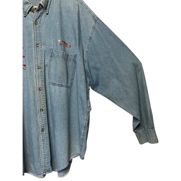 Vintage Men's XXL Denim Shirt Embroidered Star Stripe Design Pockets Y2K Westen - Picture 6 of 16